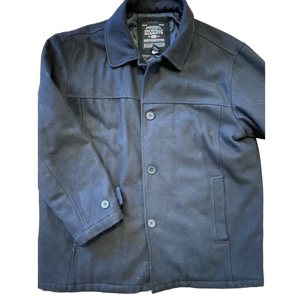 Steve & Barrys Woolly Mammoth Coat Mens XL Black Wool Blend Button Front Heavy